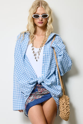 Gingham Print Oversized Button-down Shirt