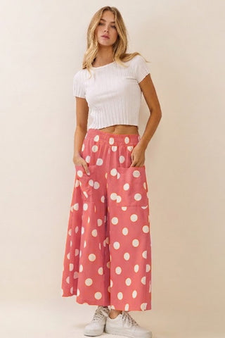 The Coral Crush Polka Dot Wide Leg Pants
