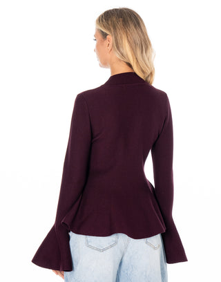Graceful Bell Ribbed Top - Burgundy