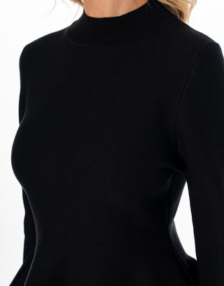 Graceful Bell Ribbed Top - Black