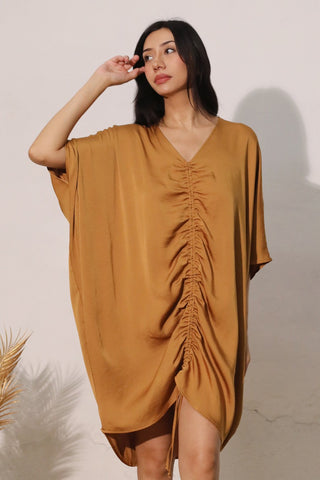 Modern Silk Dolman Dress - Mustard