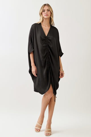 Modern Silk Dolman Dress - Black