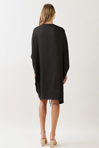 Modern Silk Dolman Dress - Black