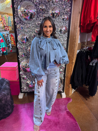 All Tied Up Denim Cape Top