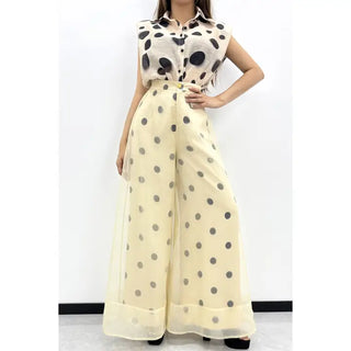 Polka Dot Sheer Wide Leg High Waist Pants