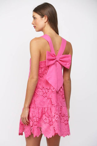 FLORAL EYELET BOW-BACK MINI DRESS