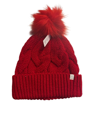 Cozy Up Cable Knit Pom Hat - Red
