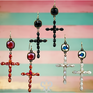 Beaded cross earring, Austrian crystal - LC