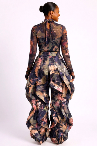 Multi Floral Halter Romper W/Sheer Top