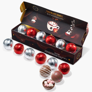 Hot Chocolate Bombs Set Of 6 2 Flavors White Red Swirl Design Caramel Fudge Brownie Candy Chocolates