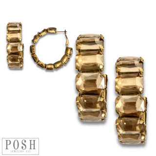Rhinestone rectangle hoop earrings