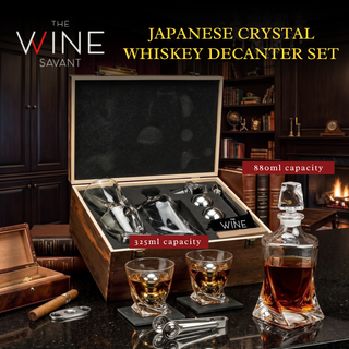 Japanese Crystal Whiskey Decanter Set In Wooden Storage Box Premium Barware Gift
