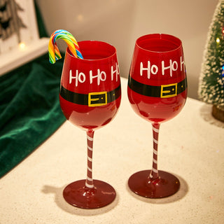 Ho Ho Ho Santas Christmas Stemmed Wine Water Glasses Set Of 2 Hohoho Red Black 9 H Holiday Parties G