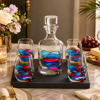 Whiskey Wine Decanter Set Stain Glass Premium Barware Gift Elegant Drinkware Collection