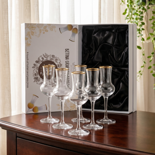 Crystal Set Of 6 Grappa Glasses 3OZ By Post Dinner Drinks Italian Tulip Shape Tastin