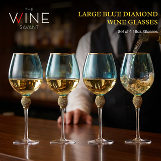 Set Of 4 Blue Wine Glasses Gold Diamond Stemmed 14 Oz By Gold Rim Wine Glasses Blue