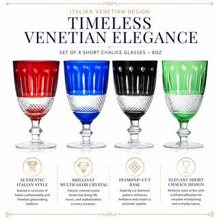 Multicolor Crystal Italian Design Cups Set Of 4 Short Chalice Glasses 8OZ 5 7 H By V