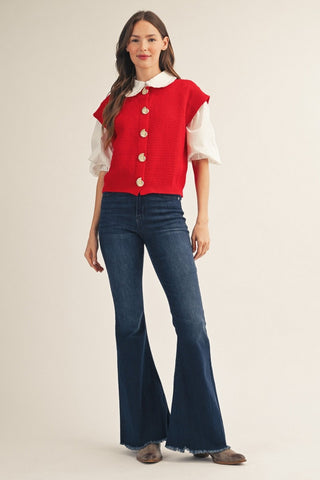 Coastal Charm Sweater Vest - Red