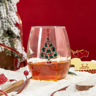 Stemless Christmas Tree Wine Glasses Set Of 2 Christmas Cheer For Holiday Gift And Winter Season 18