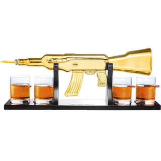 AK Gold Whiskey Decanter Set With 4 Bullet Whiskey Glasses