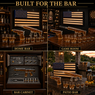 Pistol Ar15 Whiskey Decanter Set Of 2 On Hidden Storage American Flag Wall Rack By W