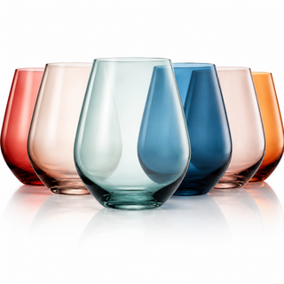 Colored Stemless Crystal Wine Glass Set Of 6 Gift For Her Him Wife Friend Large 16 Oz Glasses Unique