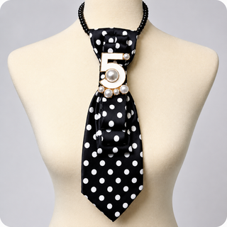Custom Necktie Necklace - Black White Dot w White #5 Brooch