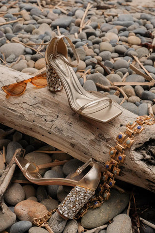BERNELLE-GOLD RHINESTONE BLOCK HEELED SANDAL