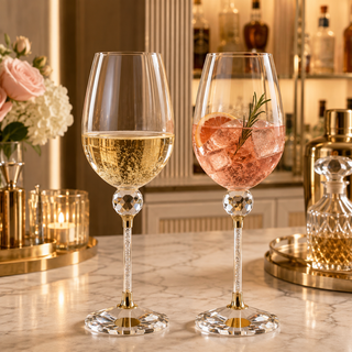 Crystal Ball Diamond Filled Wine Glasses Premium Barware Gift