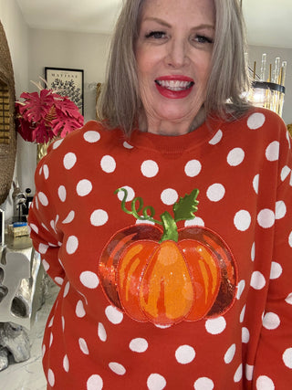 QOS Orange Polkadot Pumpkin Sweater