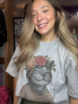 Grey Purrs & Petals Graphic Tee