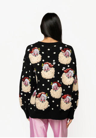 QOS Black & White Polka Dot Scattered Santa Sweater