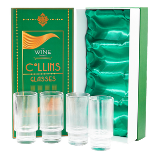 Vintage Art Deco Crystal Highball Ribbed Glass Set Of 4 Ripple 14OZ Classic Crystal Cocktail Glasses