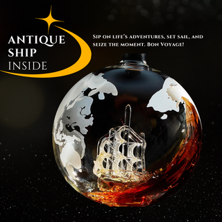 Rotating Whiskey Decanter Globe Set With 2 10OZ Etched Whiskey Glasses 29 Oz Moving Interactive Worl