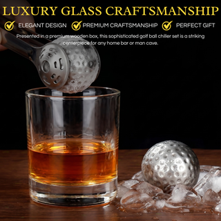 Luxurious Bar Gift Set Golf Whiskey Glasses Golf Ball Chillers Tongs Set In Premium Wood Box By The