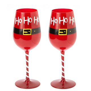 Ho Ho Ho Santas Christmas Stemmed Wine Water Glasses Set Of 2 Hohoho Red Black 9 H Holiday Parties G