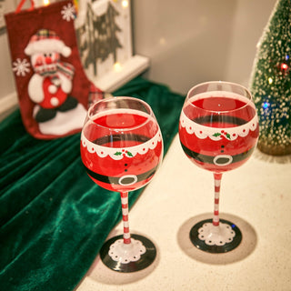 Santas Elf Stemmed Wine Water Glasses Set Of 2 Shining Red Black 9 H Christmas Holiday Parties Glass