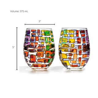 Italian Multicolor Renaissance Stained Glass Rainbow Stemless Wine Glasses Set Of 2 By The Wine Sava