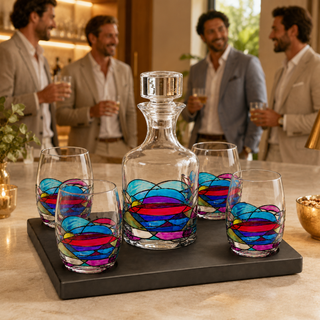 Whiskey Wine Decanter Set Stain Glass Premium Barware Gift Elegant Drinkware Collection