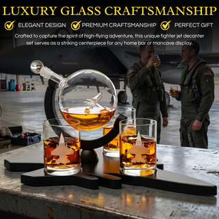 F16 Whiskey Decanter Set With 4 Fighter Jet Whiskey Glasses By