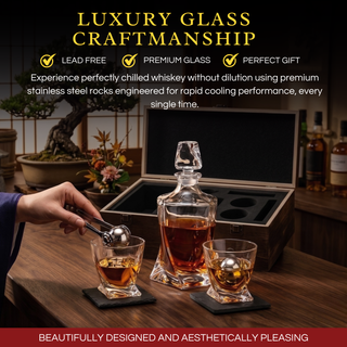 Japanese Crystal Whiskey Decanter Set In Wooden Storage Box Premium Barware Gift