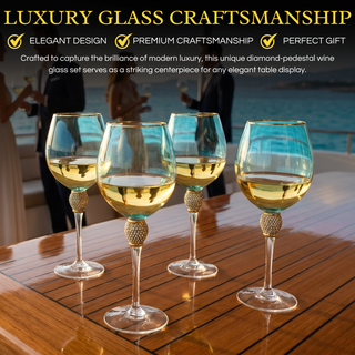 Set Of 4 Blue Wine Glasses Gold Diamond Stemmed 14 Oz By Gold Rim Wine Glasses Blue