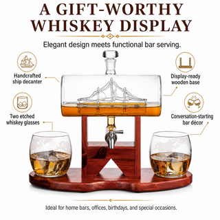 Whiskey Decanter Ship Set Premium Barware Gift Elegant Drinkware Collection