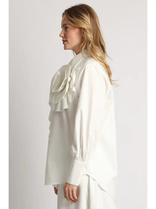3D Volume Floral & Ruffled Detail Longline Shirt - Boutique Bella BellaBlouse