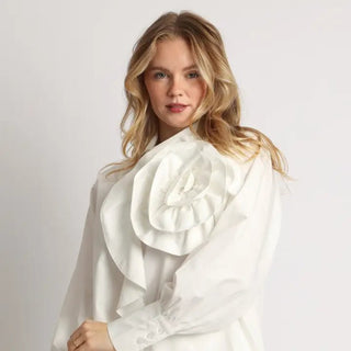 3D Volume Floral & Ruffled Detail Longline Shirt - Boutique Bella BellaBlouse