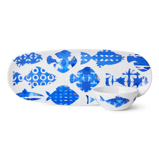 Fish Tale Melm Oval Tray 15inx6 w/ Dip Bowl 4.75in X 2