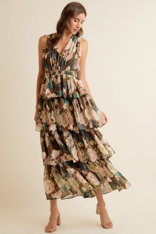 Mocha Bloom Textured Maxi