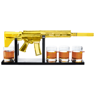 Ar15 Gold Whiskey Decanter Set With 4 Bullet Whiskey Glasses Gift For Fathers Uncles