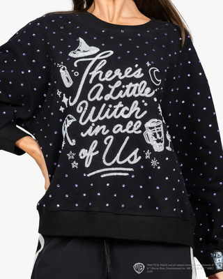 QOS Licensed Black Scattered Rhinestone 'There's a Little Witch In All Of Us' Sweatshirt