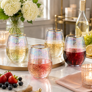 Lustered Iridescent Stemless Wine Glasses Premium Barware Gift